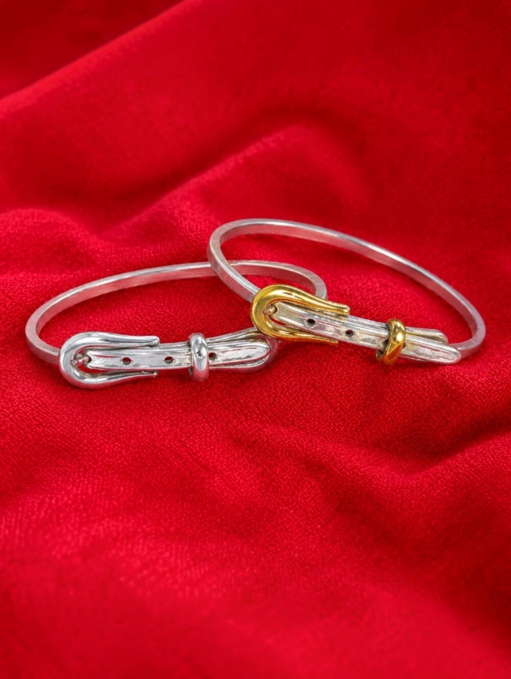 Vintage 925 Sterling Silver Buckle Bracelets Western Cowgirl MEX Taxco Clasp Set